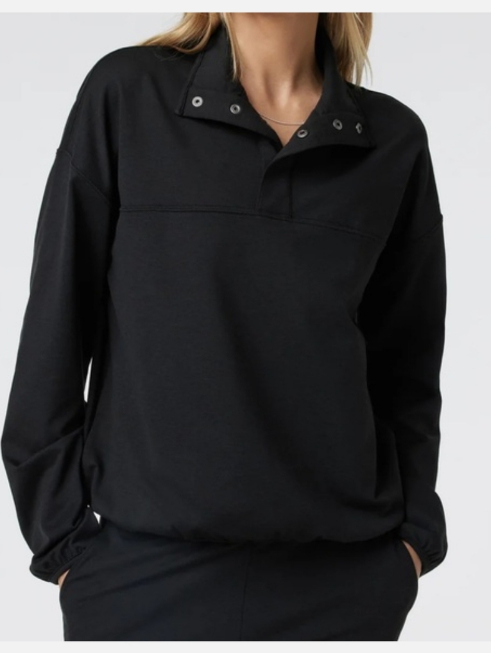 Vuori Black Heather Snap Mock Neck Pullover